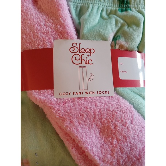 Sleep Chic Cozy Pants with Socks Women's Size Large Mint Hedgehog NWT - Picture 3 of 8
